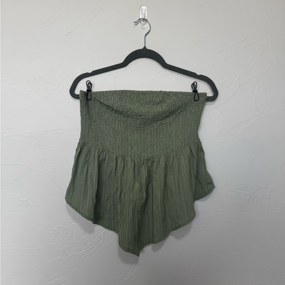 SHEIN Curve Olive Strapless Smocked Top